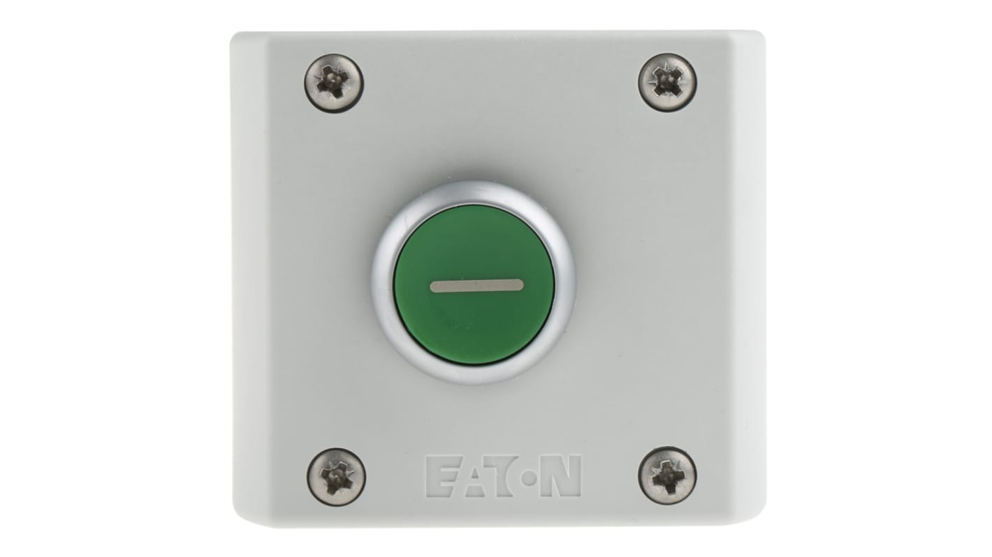 Eaton Momentary Enclosed Push Button - SPDT, Plastic, 1 Cutouts, Green, I, IP69K