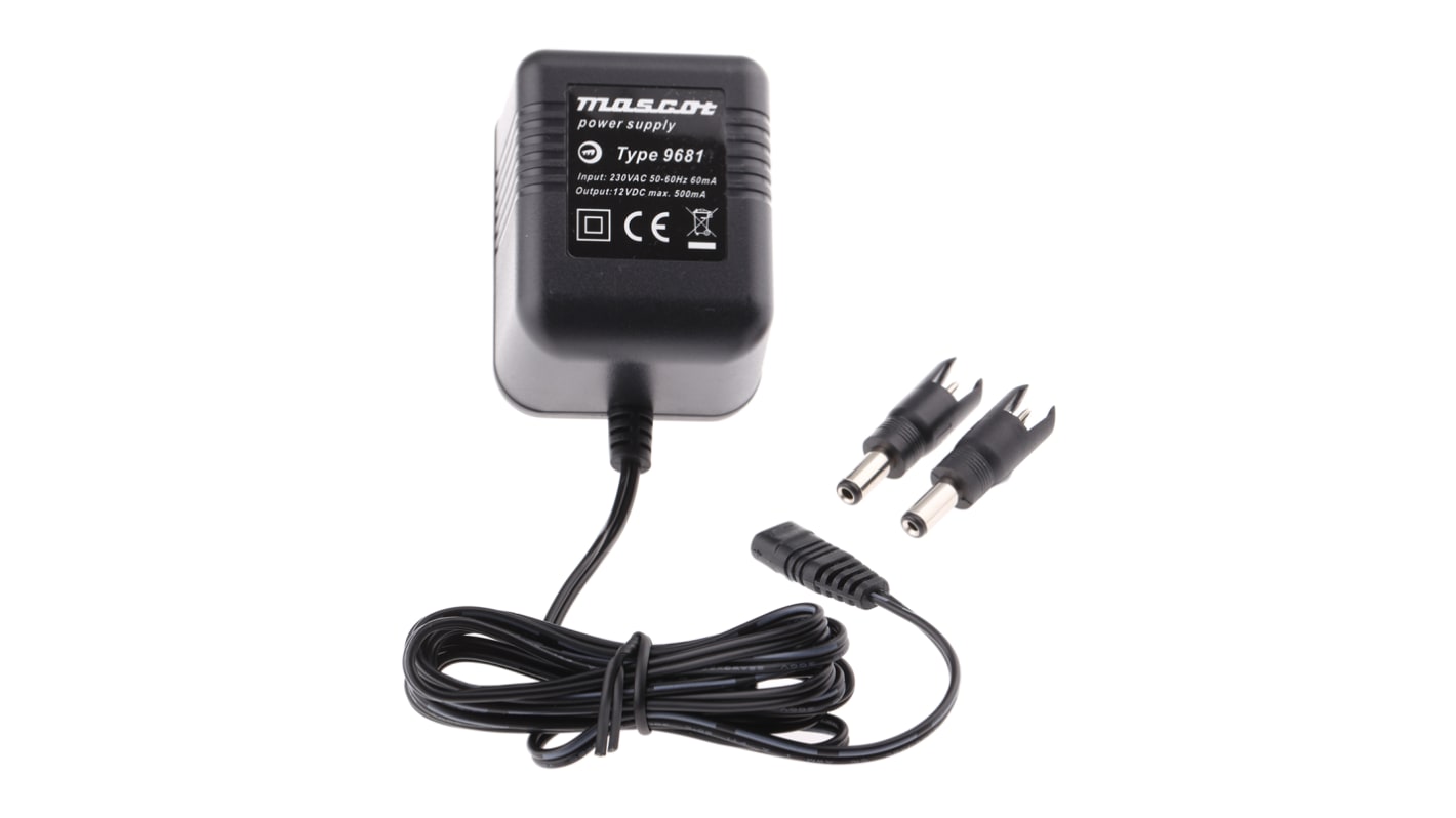 Mascot 6W Plug-In AC/DC Adapter 12V dc Output, 500mA Output