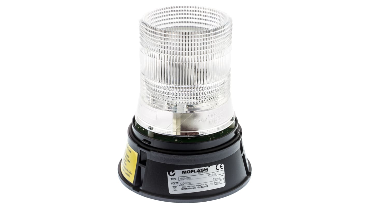 Moflash X 501 Series Flashing Beacon, 12 V dc, 24 V dc, Surface Mount, Xenon Bulb