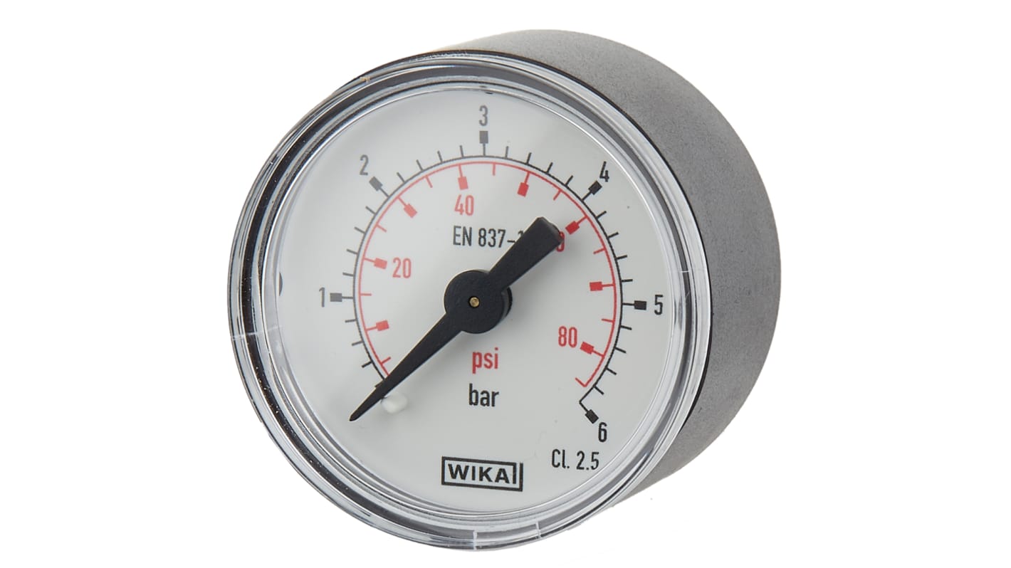 RS PRO Analogue Pressure Gauge 6bar Back Entry 40mm Outside Diameter, With RS Calibration