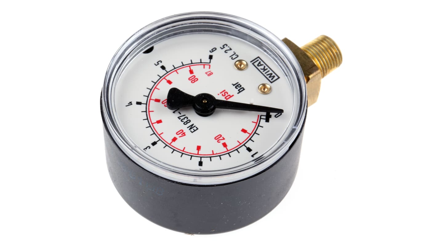 WIKA Analogue Pressure Gauge 6bar Bottom Entry 50mm Outside Diameter, UKAS