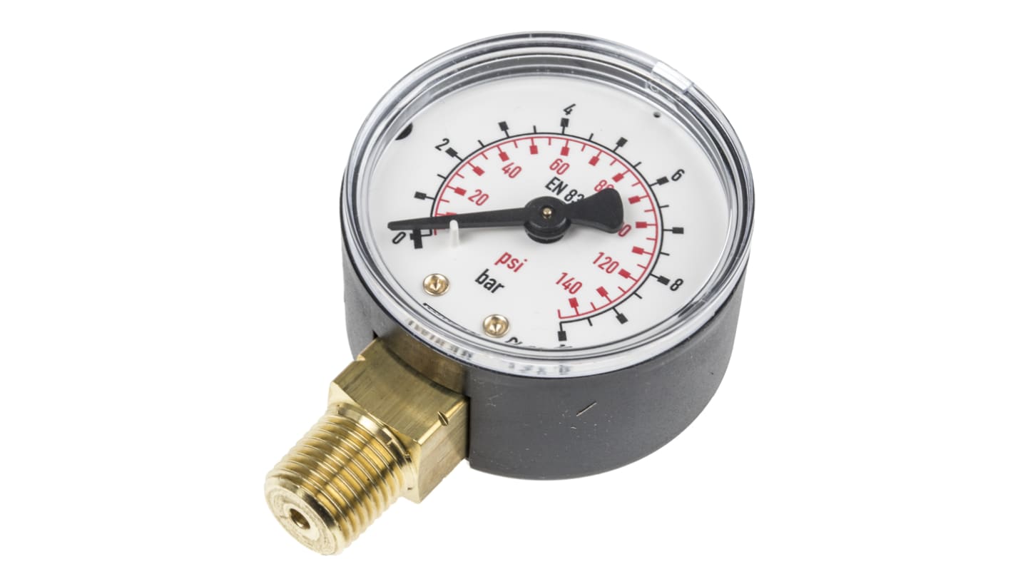 WIKA R 1/4 Analogue Pressure Gauge 10bar Bottom Entry 50mm Outside Diameter