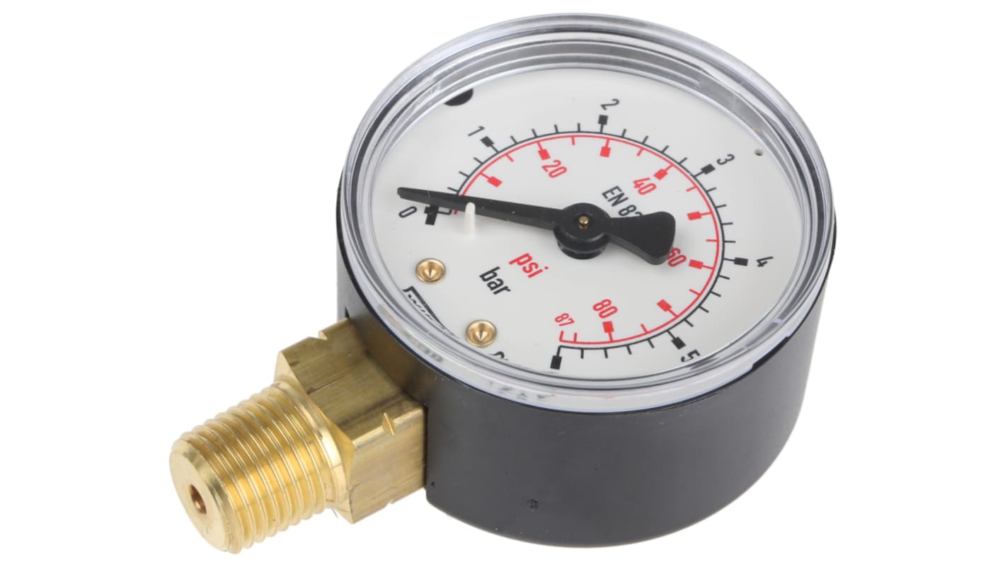 WIKA Analogue Pressure Gauge 6bar Bottom Entry 50mm Outside Diameter, With RS Calibration