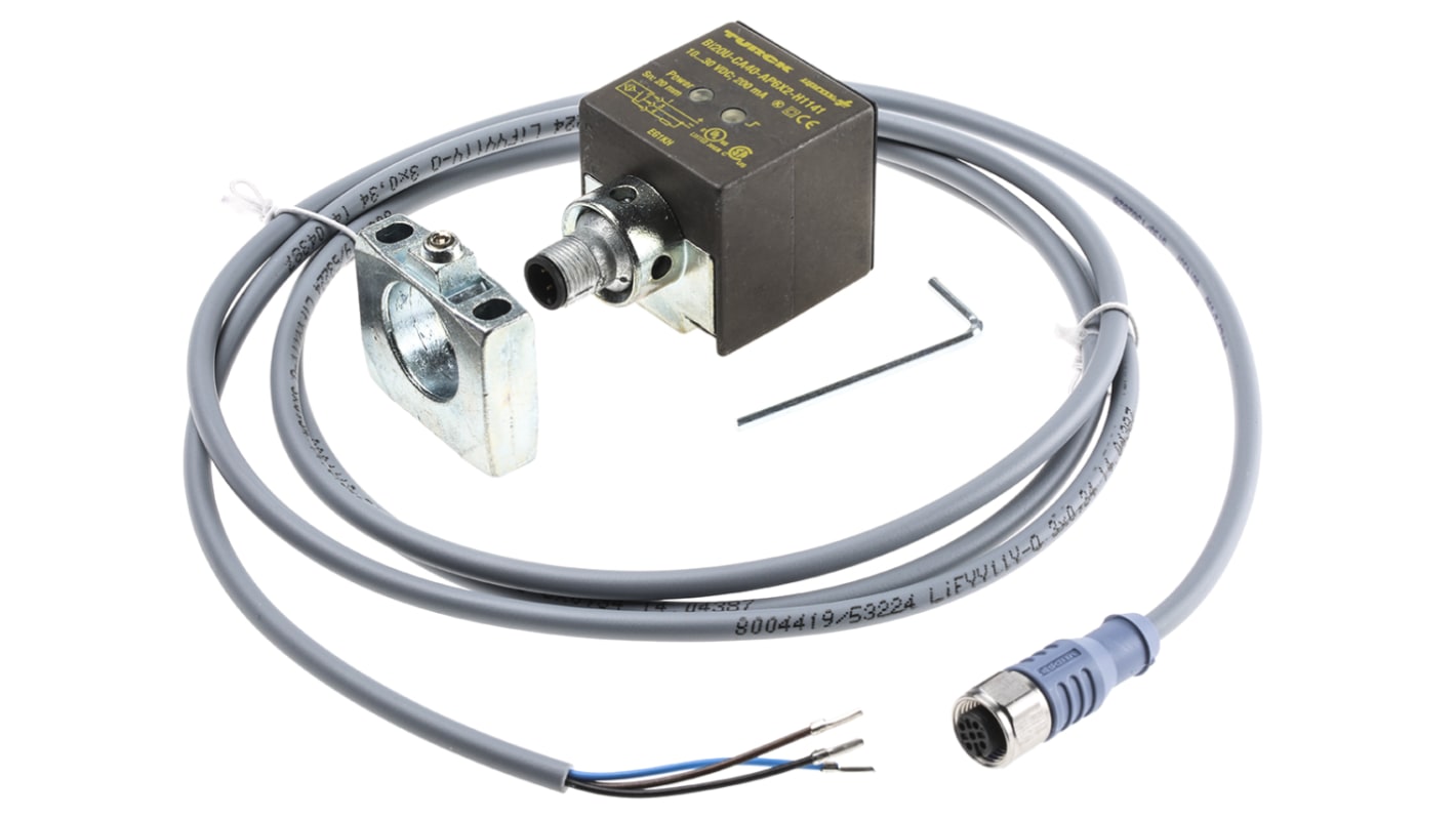 Turck Inductive Block Proximity Sensor, M12, 20 mm Detection, PNP NO, 10 → 30 V dc