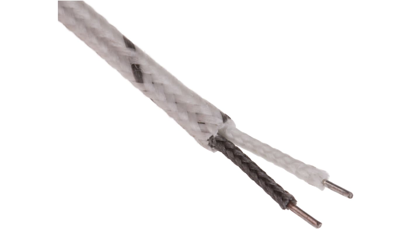 RS PRO Type J Thermocouple & Extension Wire, 20m, Unscreened, Glass Fibre Insulation, +600°C Max