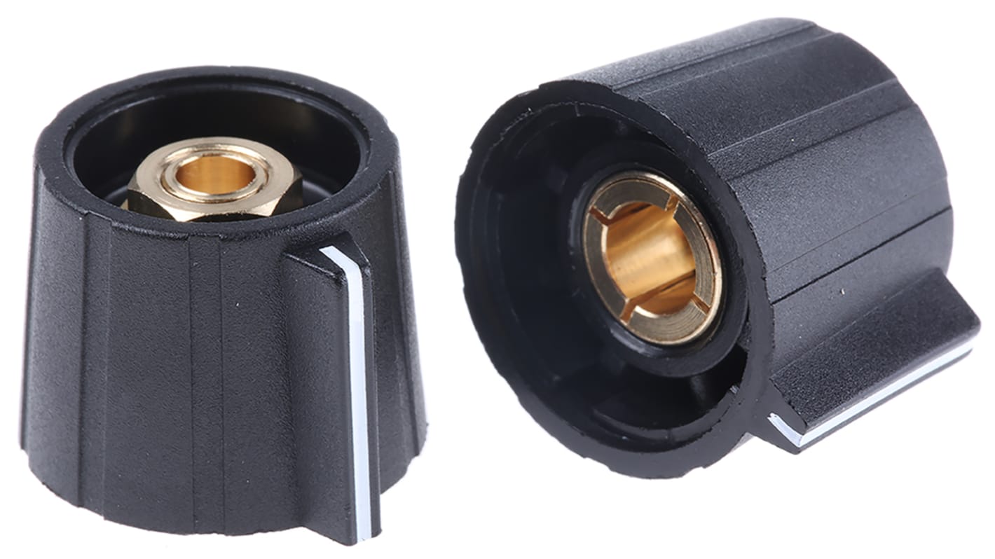 Sifam ナイロン ノブ, 6.35mm, 丸型軸 直径:21.5mm, ライン入りコレットノブ