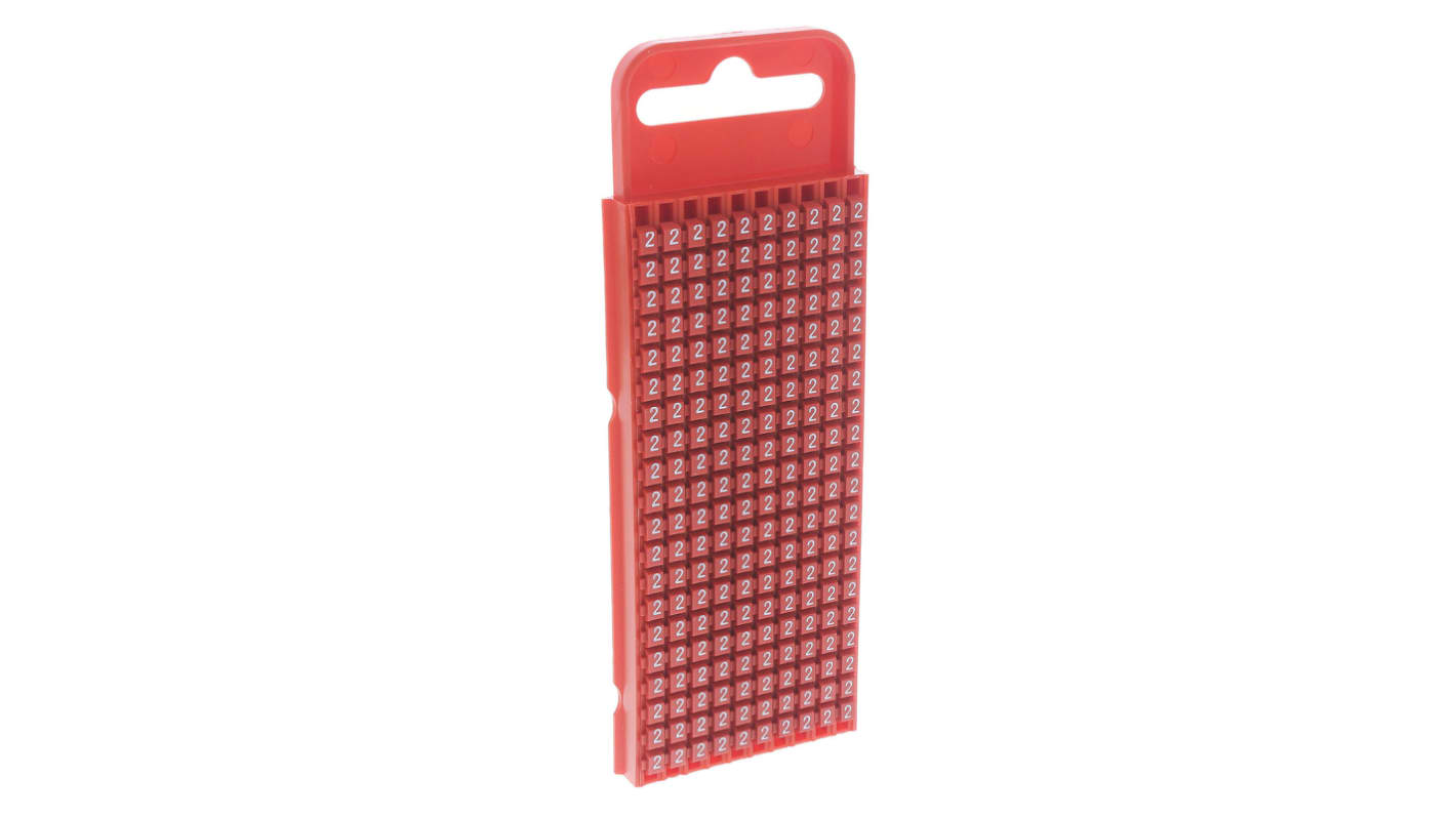 HellermannTyton WIC1 Snap On Cable Markers, Red, Pre-printed "2", 2 → 2.8mm Cable, 561-01622 WIC1-2-PA66-RD