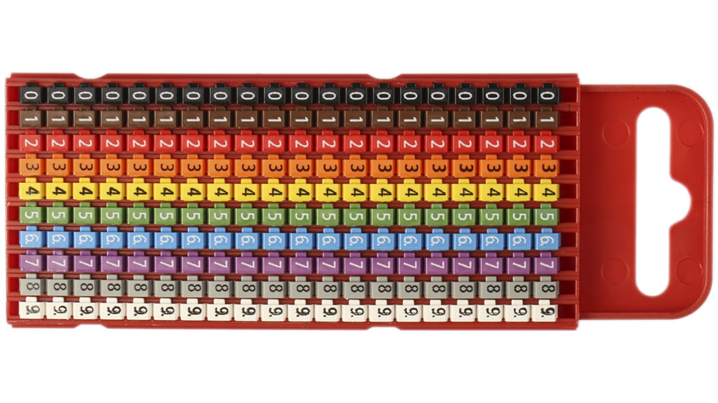HellermannTyton WIC1 Snap On Cable Markers, assorted colours, Pre-printed "0 → 9", 2 → 2.8mm Cable,