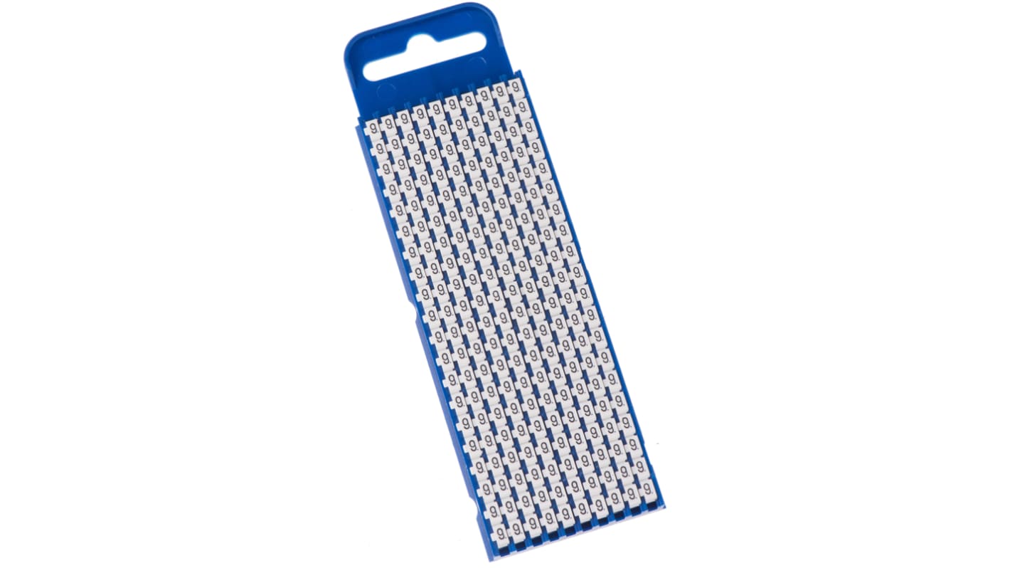 HellermannTyton WIC2 Snap On Cable Markers, White, Pre-printed "9", 2.8 → 3.8mm Cable, 561-02699 WIC2-9-PA66-WH