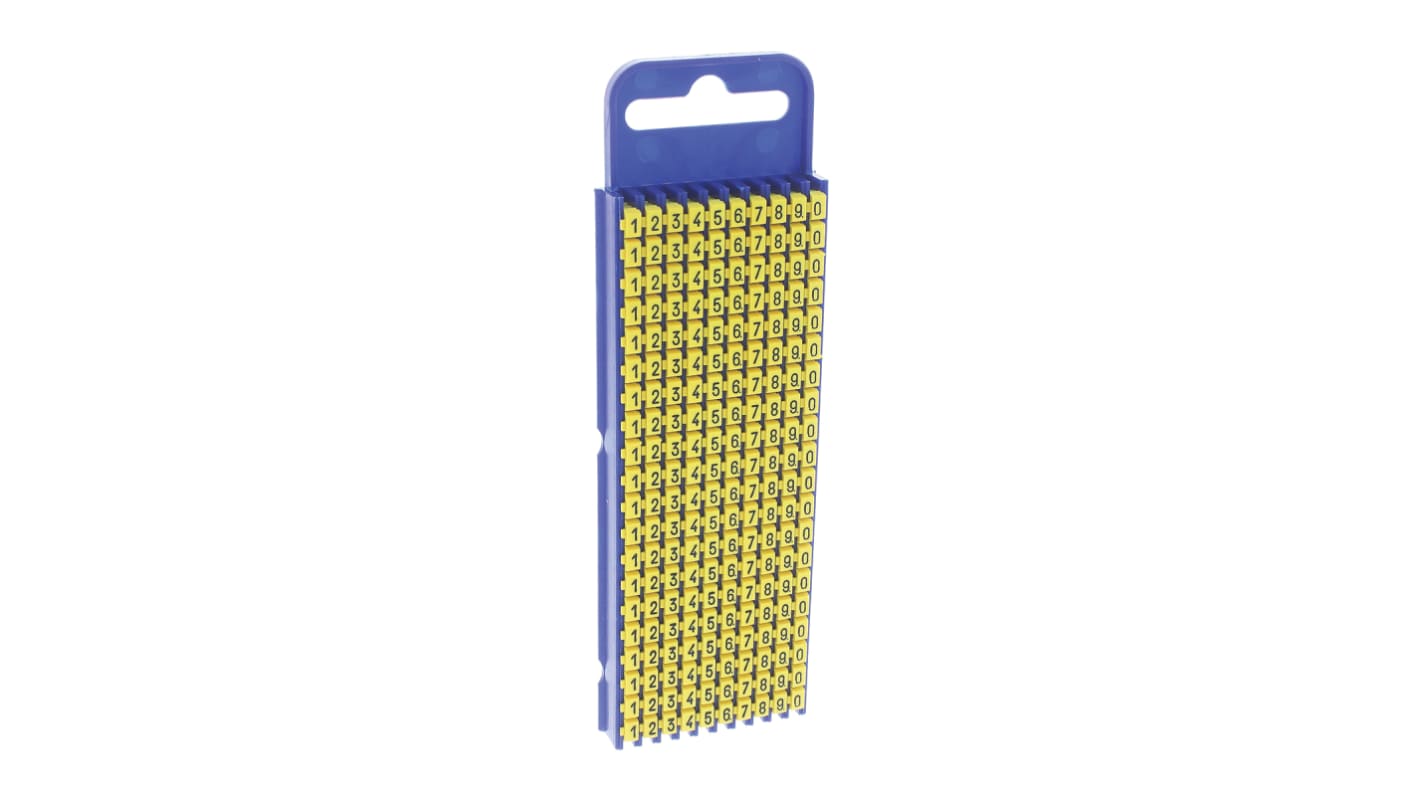 HellermannTyton WIC2 Snap On Cable Markers, Yellow, Pre-printed "0 → 9", 2.8 → 3.8mm Cable, 561-02101