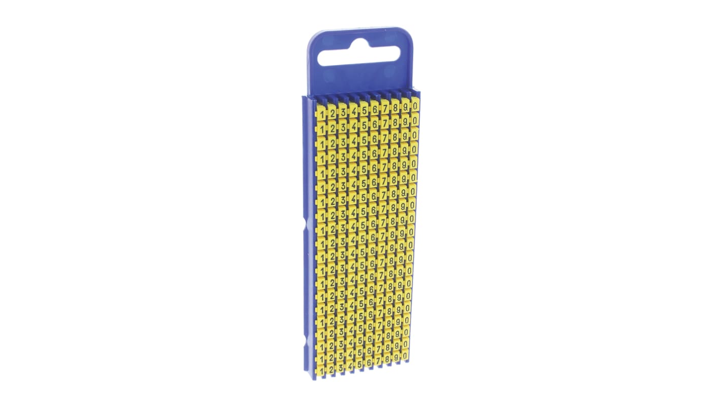 HellermannTyton WIC2 Snap On Cable Markers, Yellow, Pre-printed "0 → 9", 2.8 → 3.8mm Cable