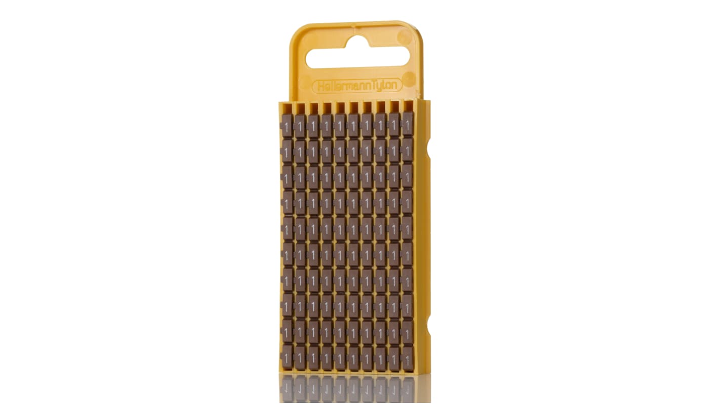 HellermannTyton WIC3 Snap On Cable Markers, Brown, Pre-printed "1", 4.3 → 5.3mm Cable, 561-03611 WIC3-1-PA66-BN