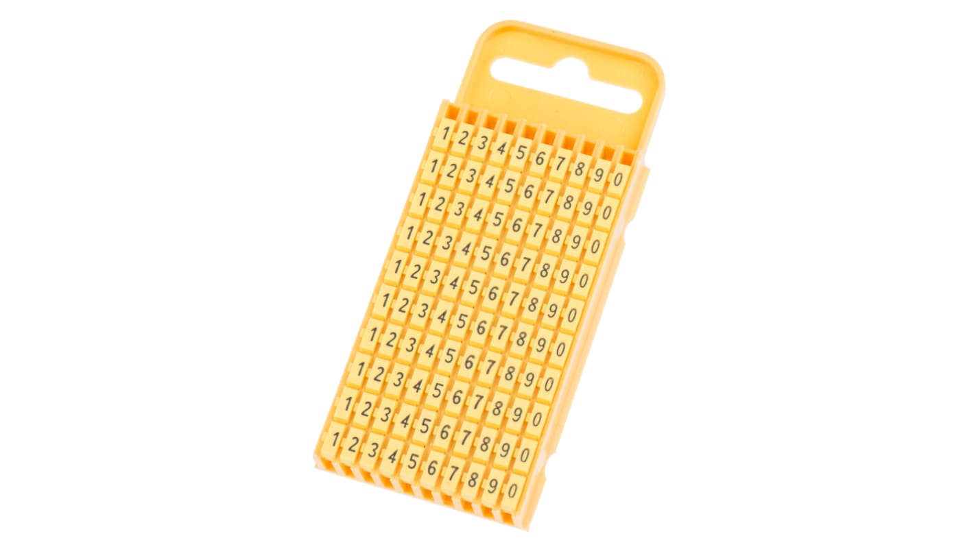 HellermannTyton WIC3 Snap On Cable Markers, Yellow, Pre-printed "0 → 9", 4.3 → 5.3mm Cable