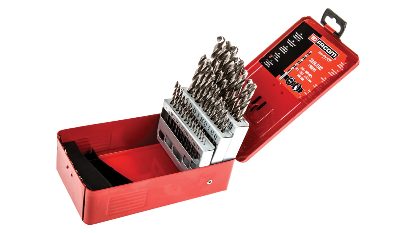 Facom 32-Piece Twist Drill Bit Set for Metal, 10.5mm Max, 1mm Min, HSS Bits