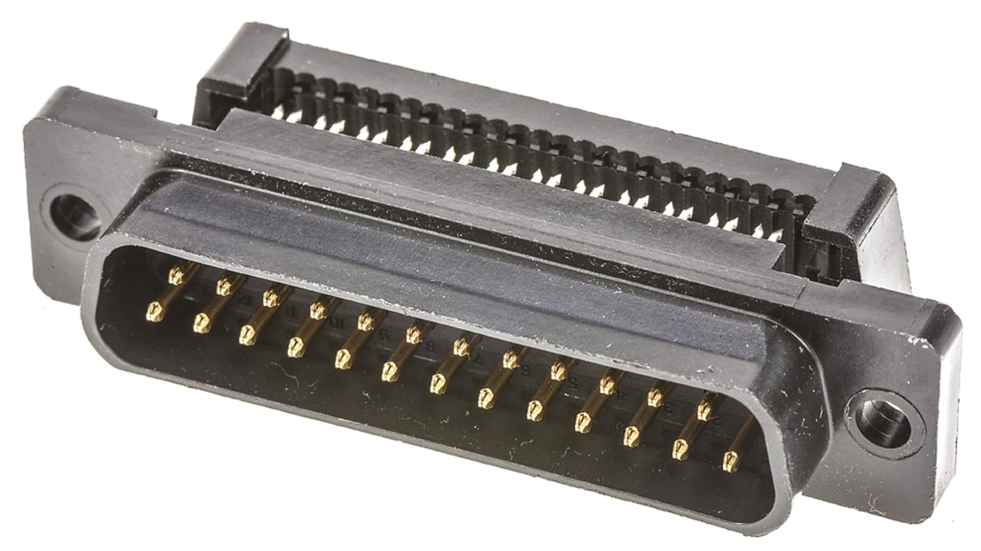 TE Connectivity DB25针公插, 直角, 电缆安装, IDC端接, 250.0 v, 1.25A, Amplimite HDF-20系列