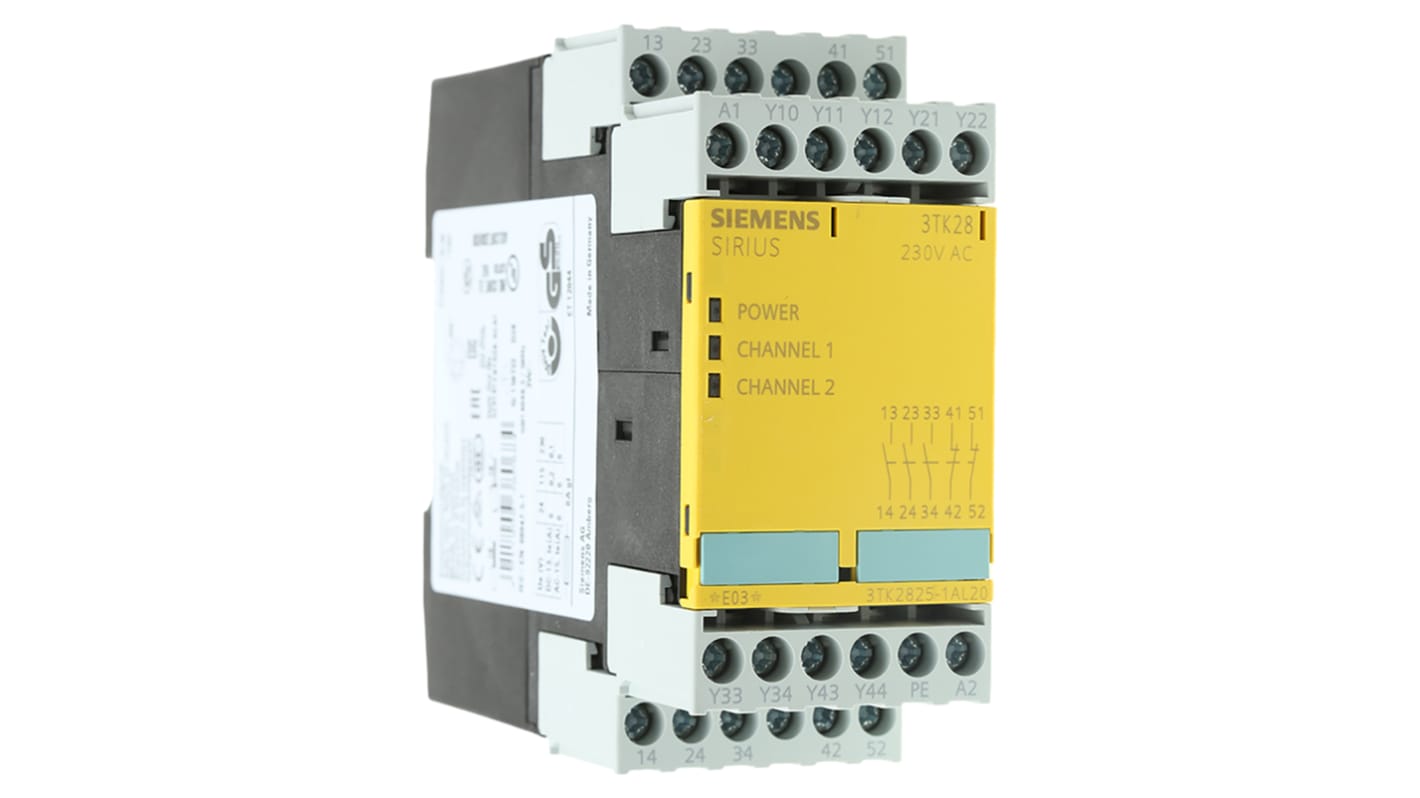 Siemens Dual-Channel Safety Switch/Interlock Safety Relay, 230V ac, 3 Safety Contacts