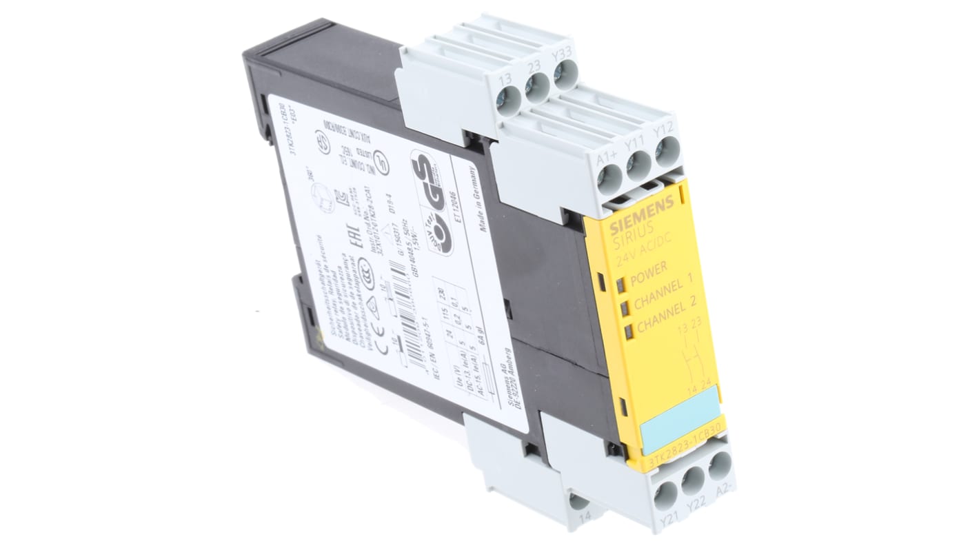 Siemens Dual-Channel Safety Switch/Interlock Safety Relay, 24V ac/dc, 2 Safety Contacts
