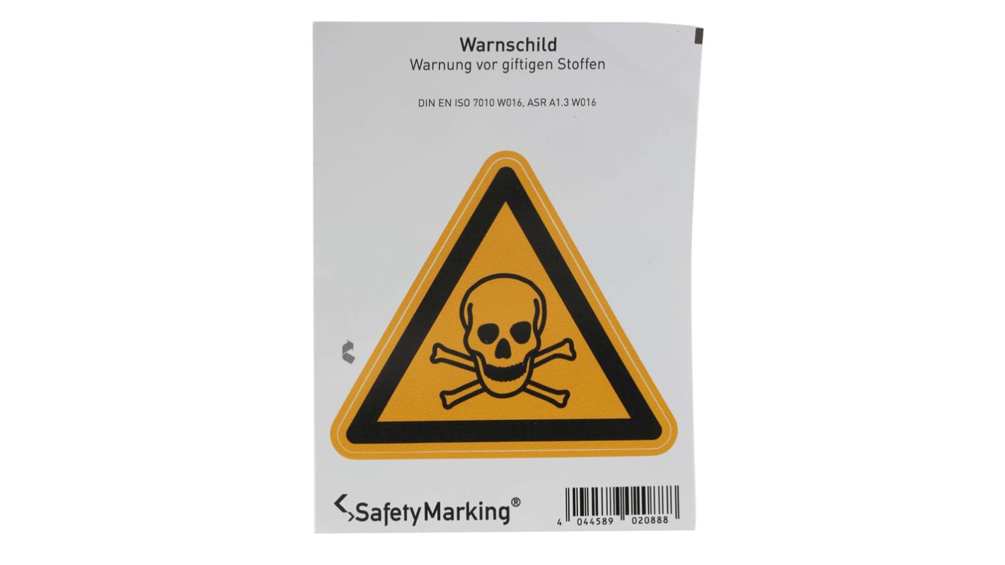 Wolk Gefahren-Warnschild, PVC selbstklebend 'Giftig', 100 mm x 100mm