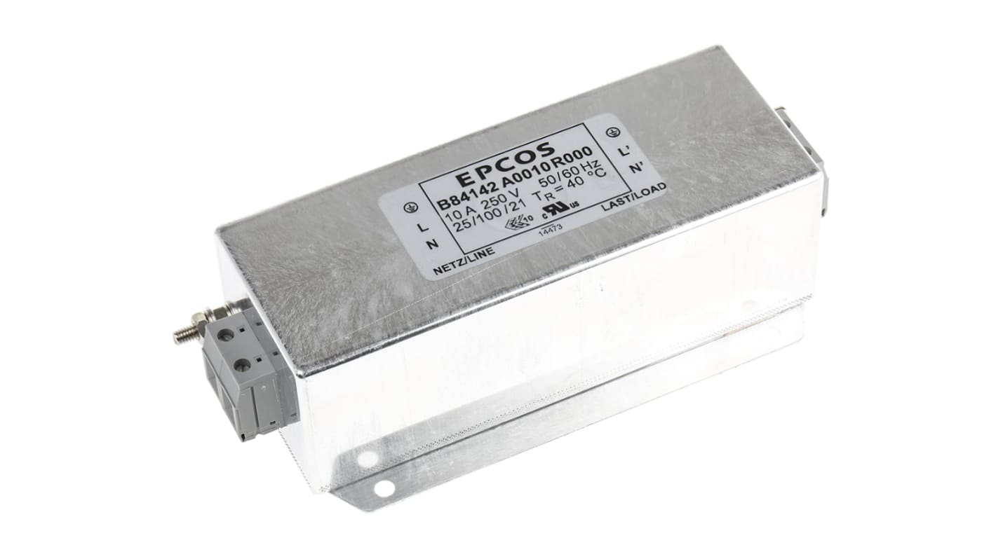 EPCOS 单相EMC滤波器, 10A, 250 V 交流/直流, 60Hz, 法兰安装, 螺钉接端, 二阶, B84142-A系列