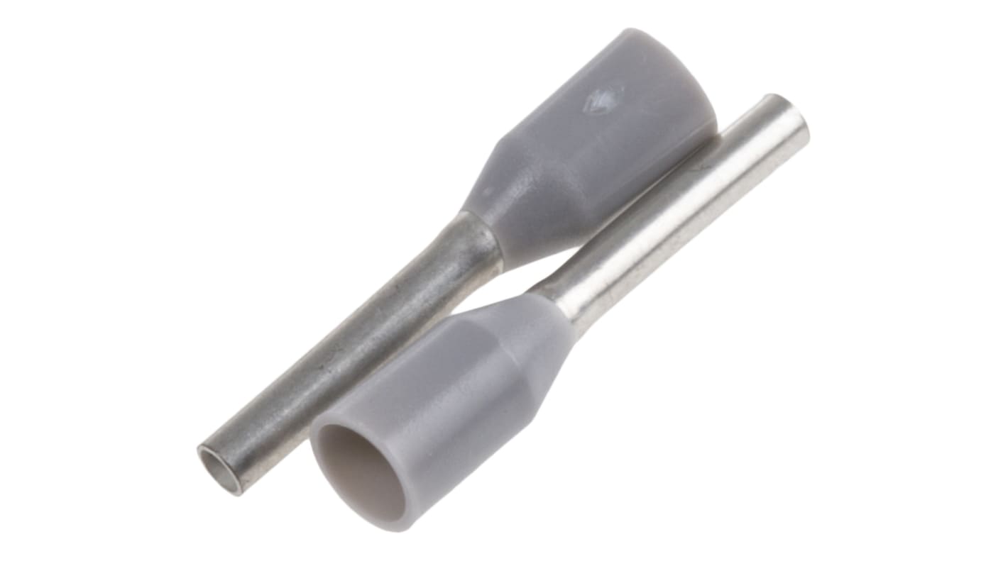 Weidmuller Insulated Crimp Bootlace Ferrule, 8mm Pin Length, 1.2mm Pin Diameter, 0.75mm² Wire Size, Grey