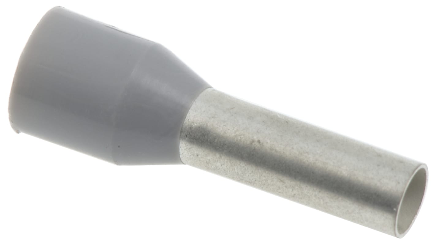 Weidmuller Insulated Crimp Bootlace Ferrule, 10mm Pin Length, 2.8mm Pin Diameter, 4mm² Wire Size, Grey