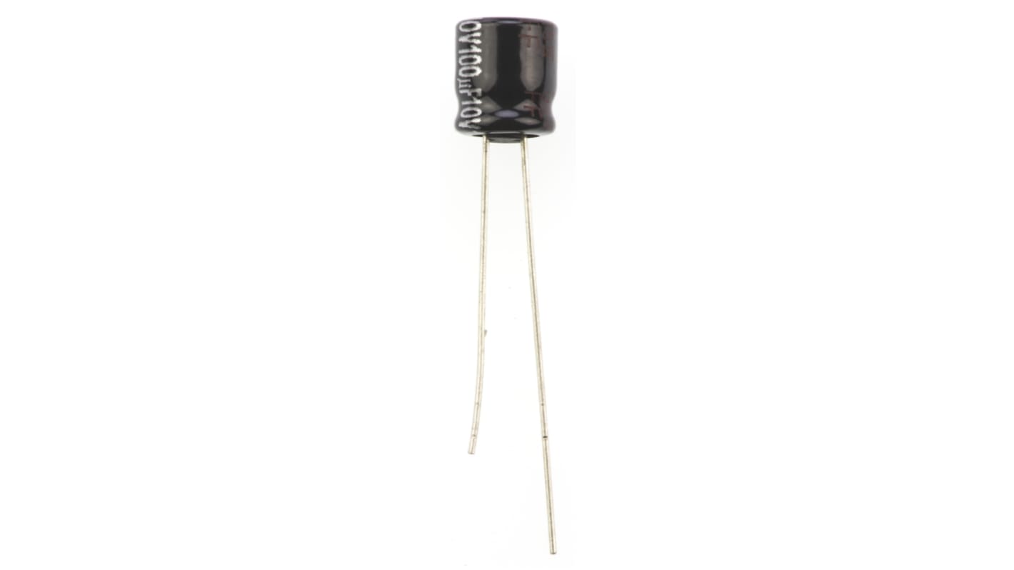 Panasonic 直插铝电解电容, 100μF, 10V 直流, 6.3 (Dia.) x 7mm, 最高+105°C, GA系列