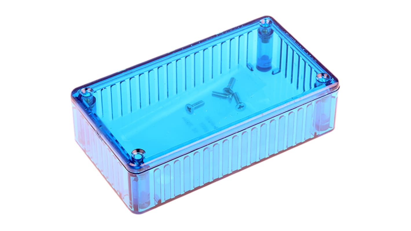 Hammond 1591 Series Transparent Blue Polycarbonate Enclosure, IP54, Transparent Blue Lid, 112 x 62 x 27mm
