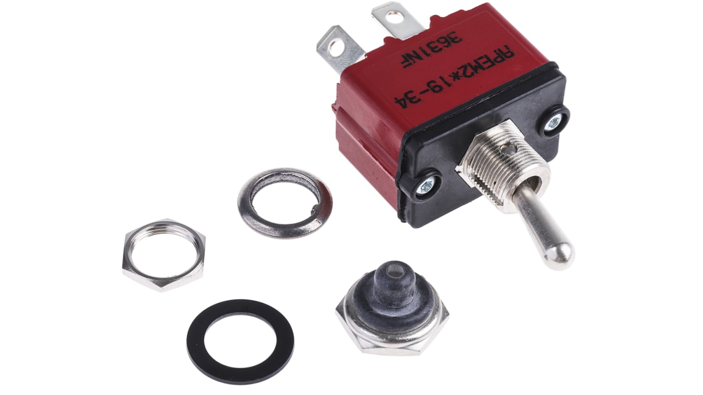 APEM Toggle Switch, Panel Mount, On-Off, SPST, Tab Terminal, 28V dc