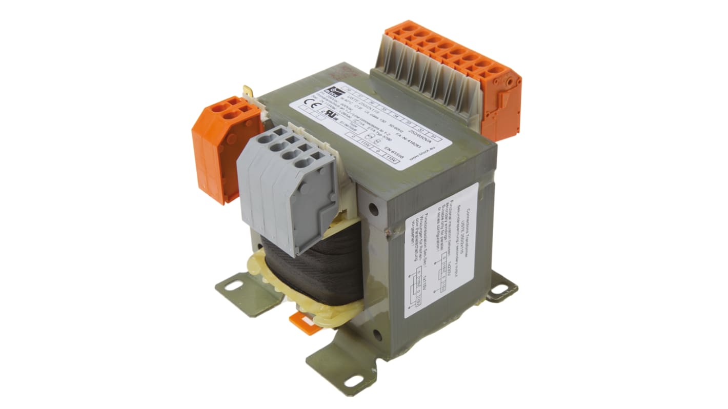Block 250VA 2 Output Chassis Mounting Transformer, 2 x 115V ac