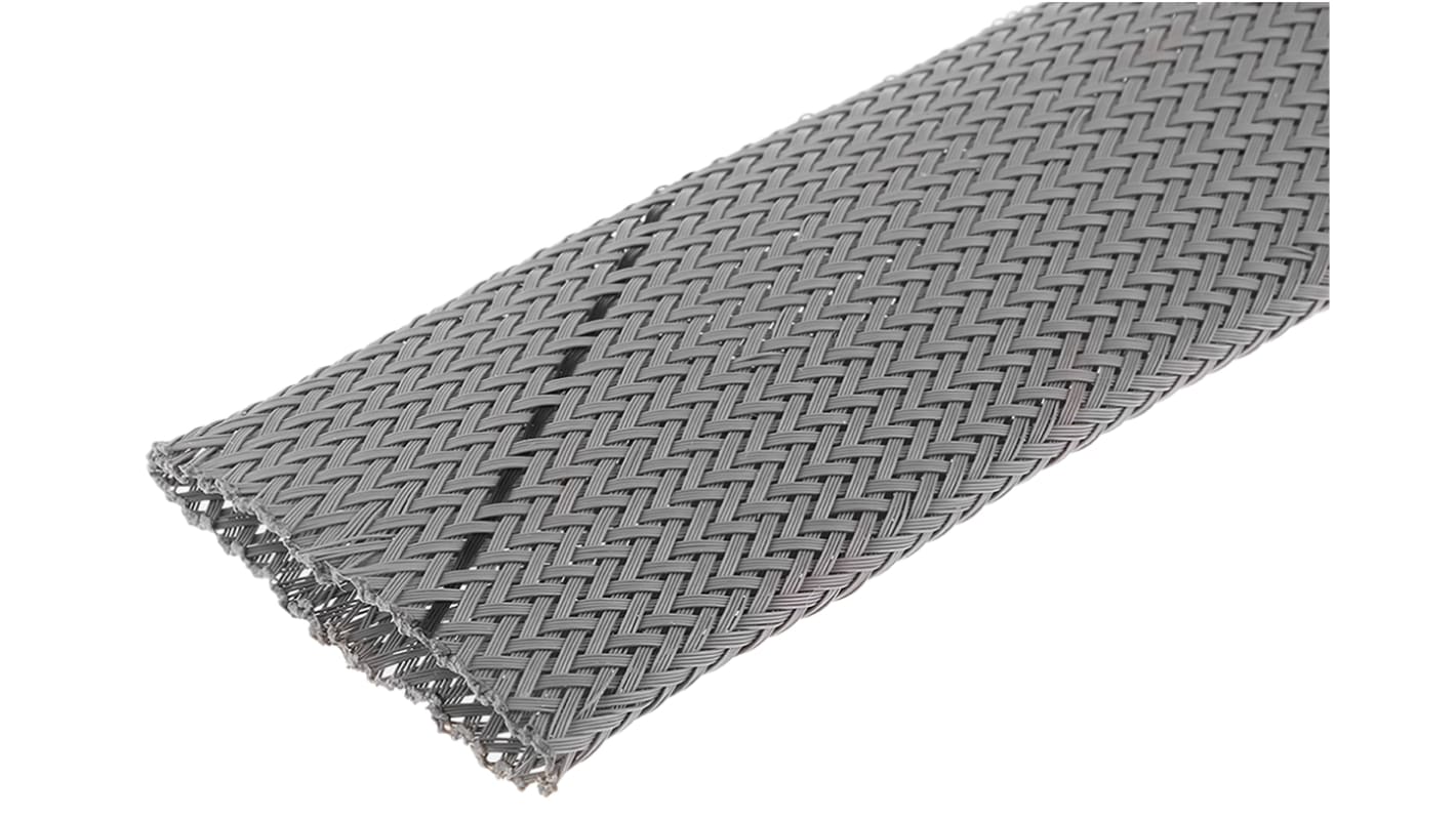 HellermannTyton Expandable Braided PET Grey Cable Sleeve, 27mm Diameter, 10m Length