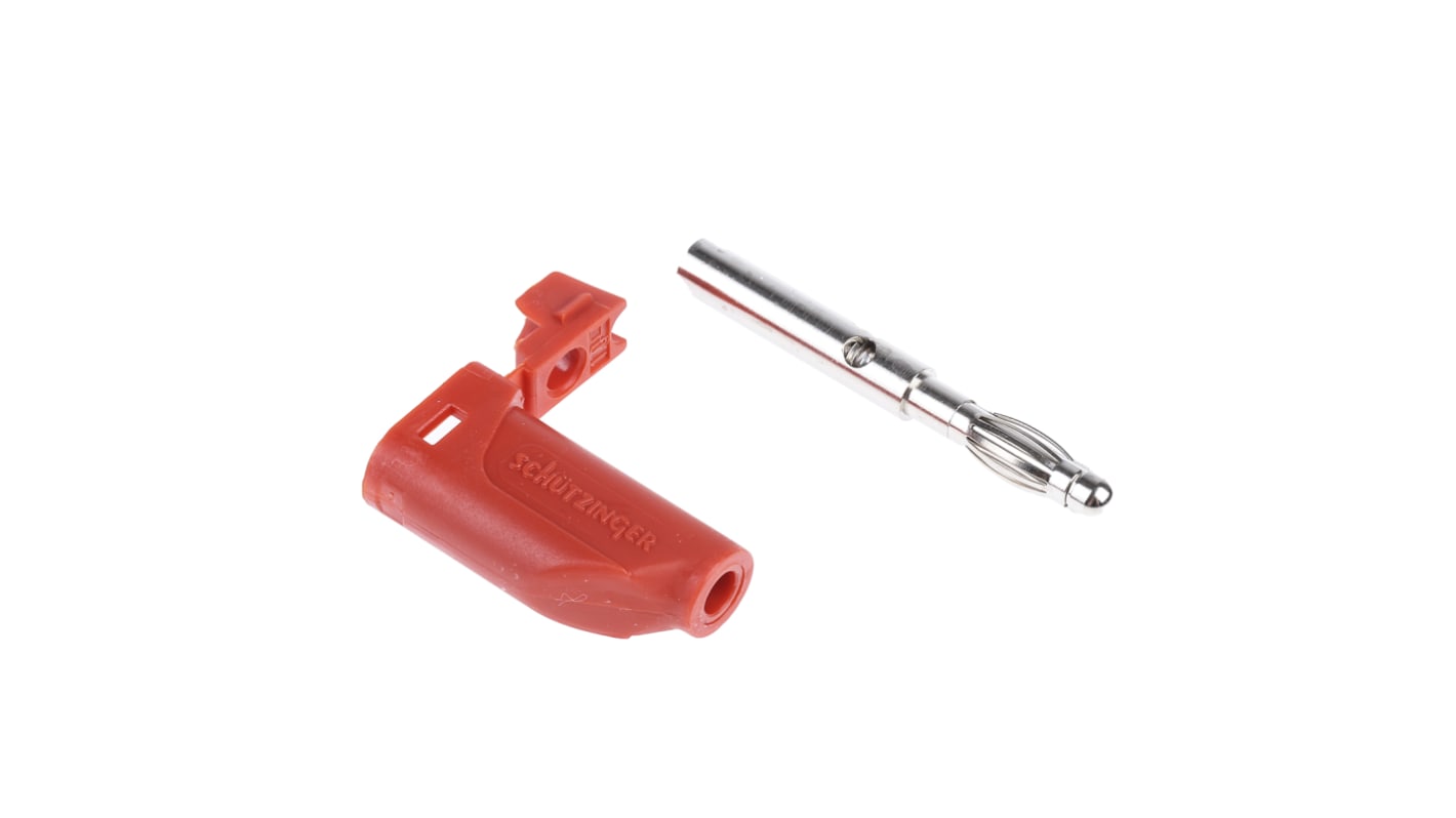 Schutzinger Red Male Banana Plug, 4 mm Connector, Screw Termination, 16A, 30 V ac, 60V dc, Nickel Plating