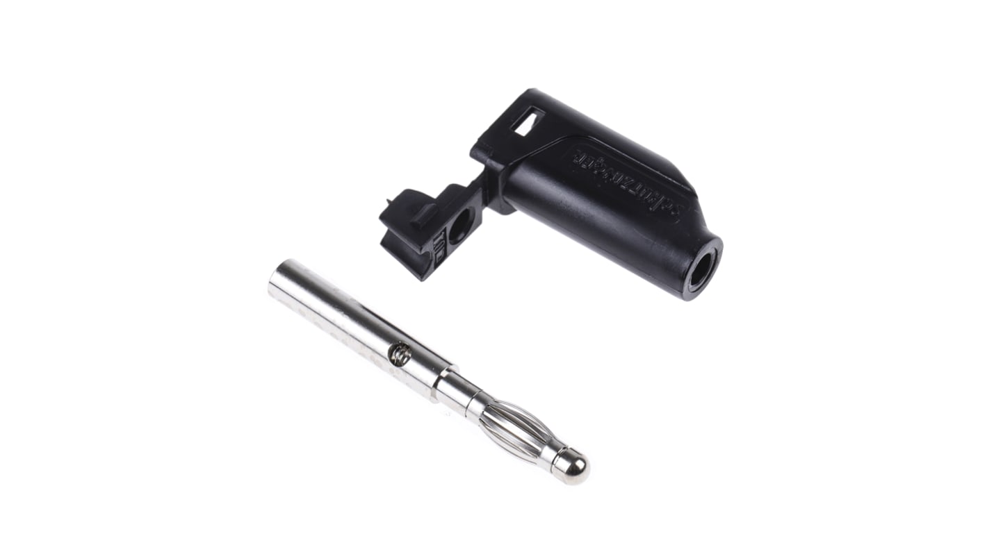 Schutzinger 4 mm香蕉插头, 黑色, 30 V ac, 60V 直流, 16A, 螺钉式, 44mm长, 镀镍