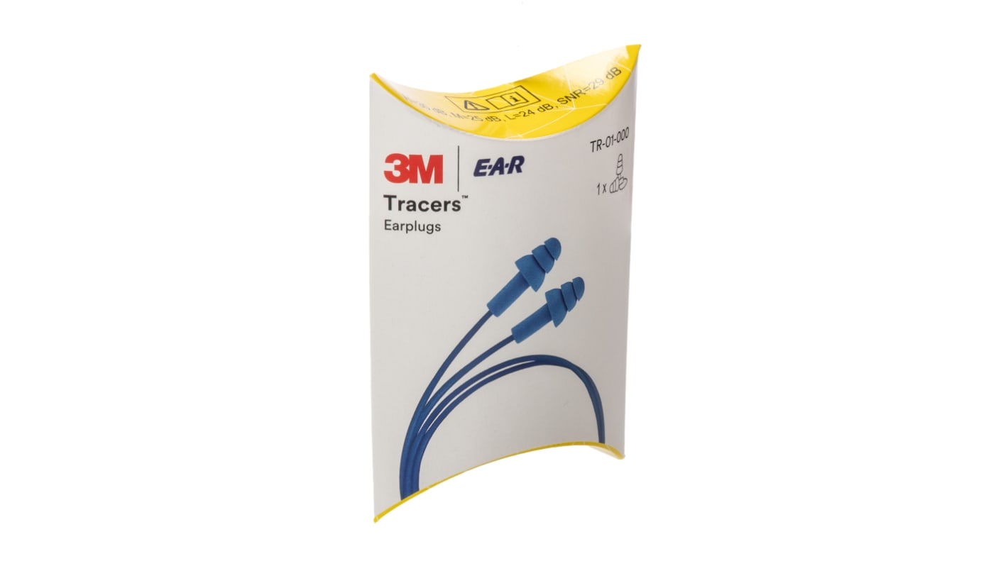 3M E.A.R Tracer Series Blue Reusable Corded Ear Plugs, 29dB Rated, Metal Detectable, 50 Pairs