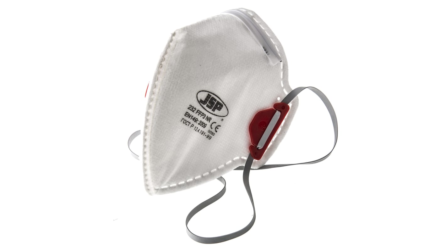 Mascherine usa e getta FFP3 con valvola JSP, col. bianco, con clip per naso regolabile