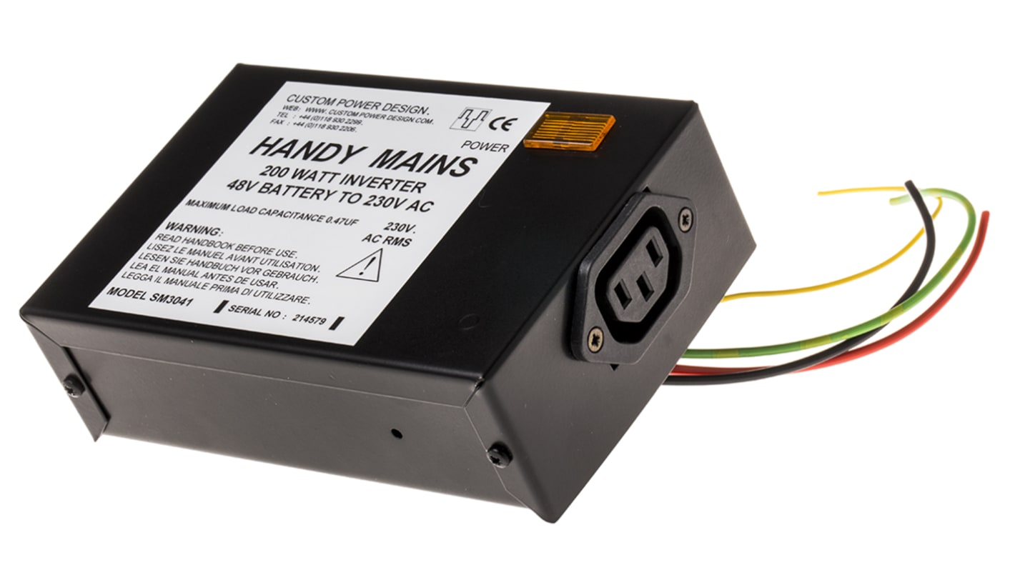 Inverter di potenza Custom Power Design, ingresso 48V cc, uscita 230V ca, 1.1A, 200W, Presa IEC