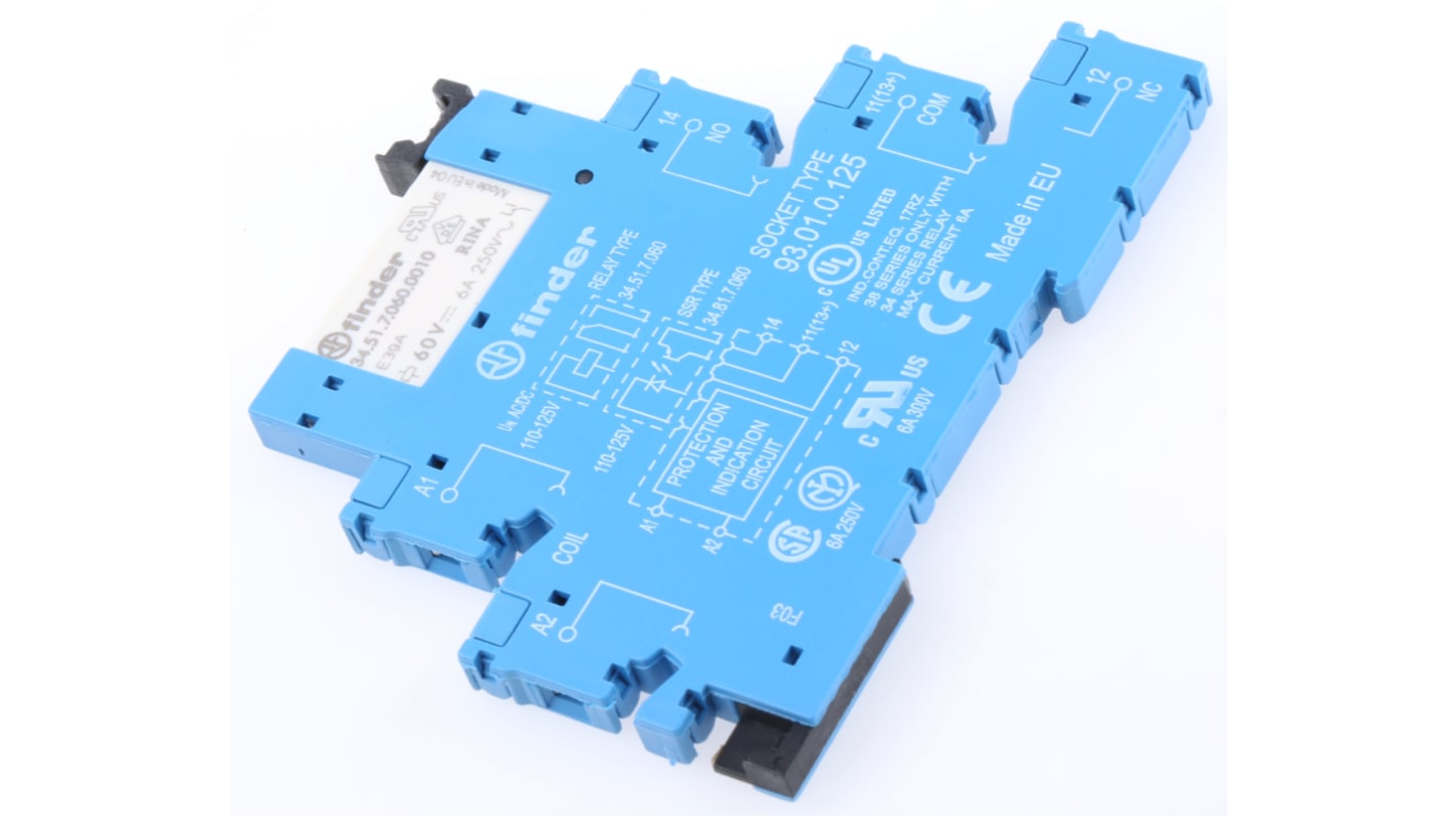 Finder 38 Series Interface Relay, DIN Rail Mount, 110 → 125V ac/dc Coil, SPDT, 1-Pole, 10mA Load
