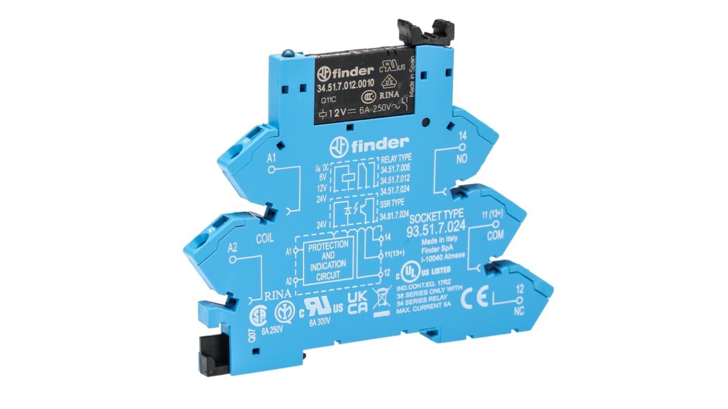 Finder 38 Series Interface Relay, DIN Rail Mount, 12V dc Coil, SPDT, 1-Pole