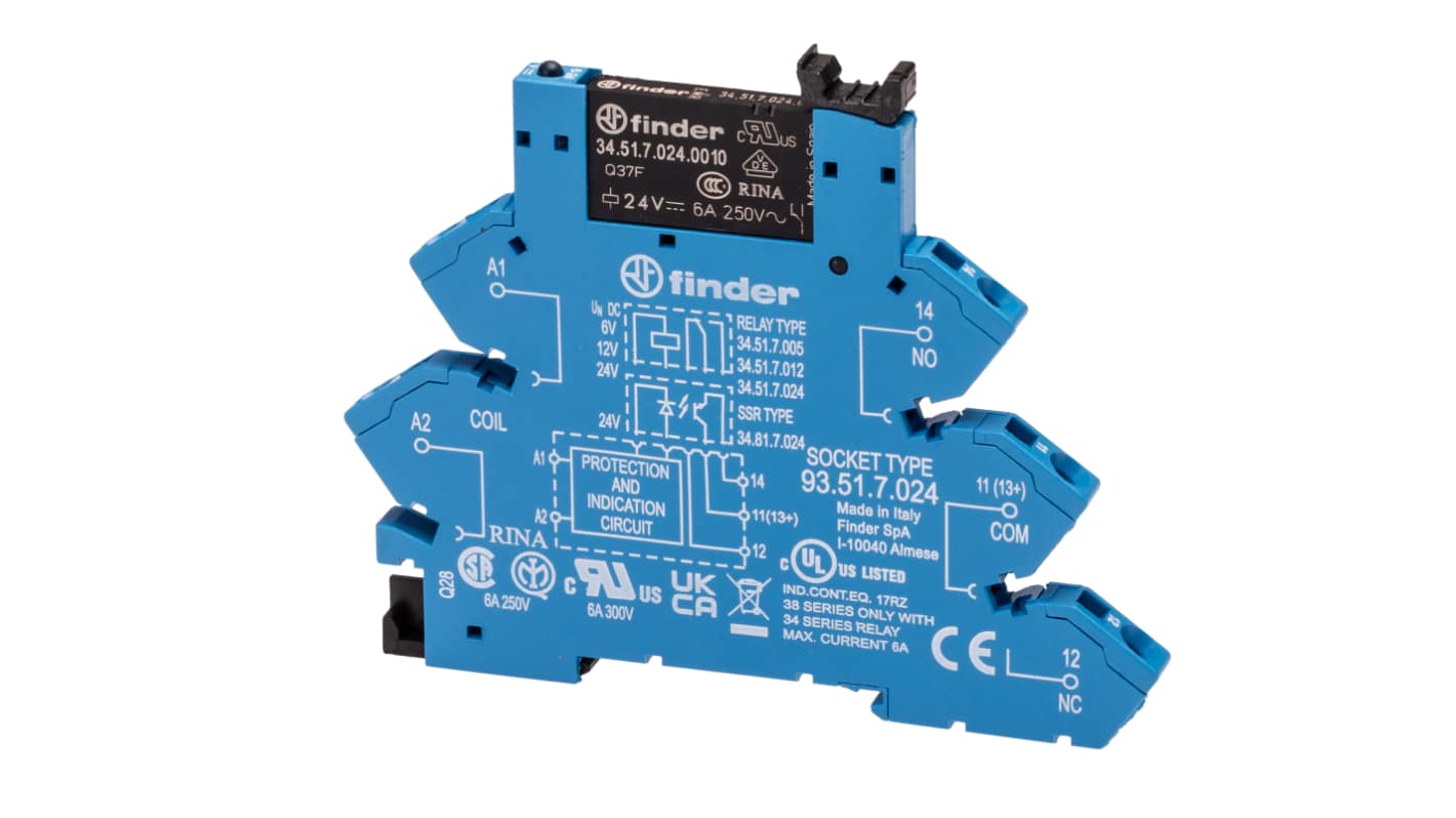 Finder 38 Series Interface Relais 24V dc, 1-poliger Wechsler DIN-Schienen 250V ac