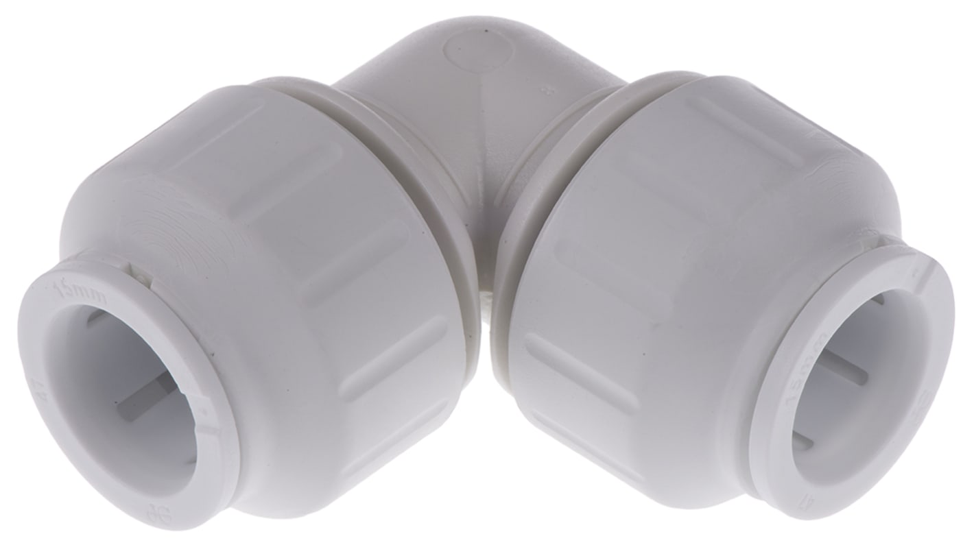 John Guest Plastic Pipe Fitting, 90° Push Fit Elbow, 15mm