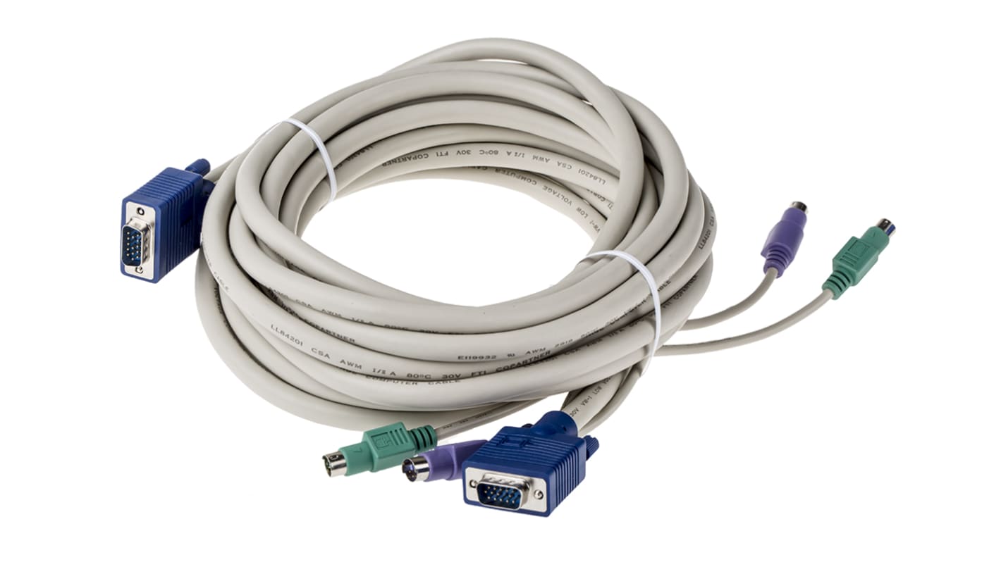 Kabel KVM, dł. 7.5m, PS/2 x 2; VGA - PS/2 x 2; VGA, RS PRO