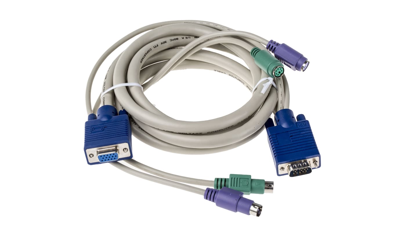 Kabel KVM, dł. 1.8m, PS/2 x 2; VGA - PS/2 x 2; VGA, RS PRO