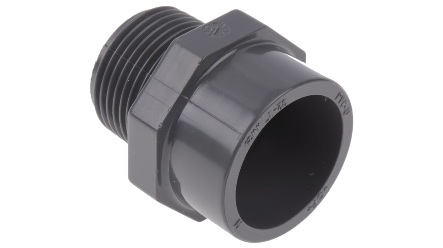 Georg Fischer Plastic Pipe Fitting, Straight Threaded Adapter, 32mm, R 1in to Cement 32mm