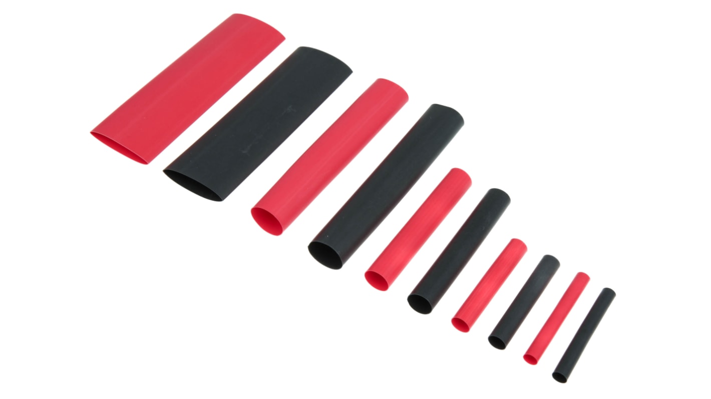 TE Connectivity Heat Shrink Tubing, Black, Red 4.8mm Sleeve Dia. x 50mm Length 2:1 Ratio, RNF100 Series