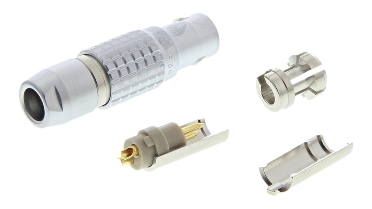 Lemo Circular Connector, 2 Contacts, Cable Mount, Plug, Male, IP50, 1B Series