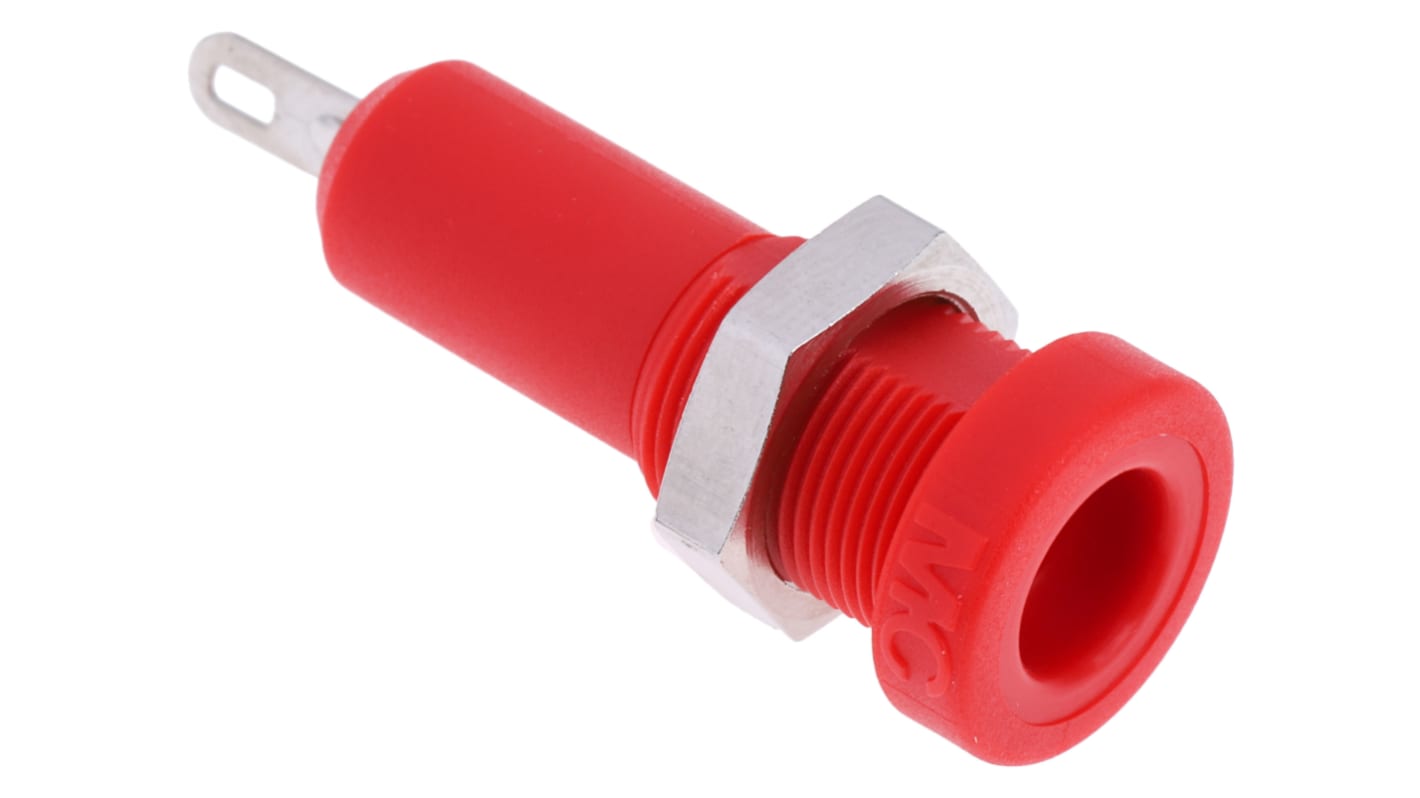 Staubli Red Female Banana Socket, 4 mm Connector, Solder Termination, 25A, 30 V, 60V dc, Nickel Plating