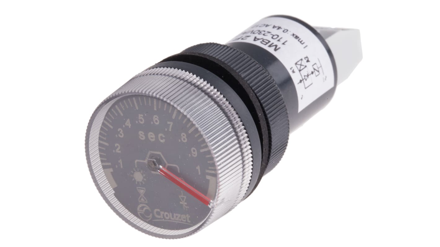 Crouzet Panel Mount Timer Relay, 100 → 240V ac/dc, 0.1 → 1s, 1-Function