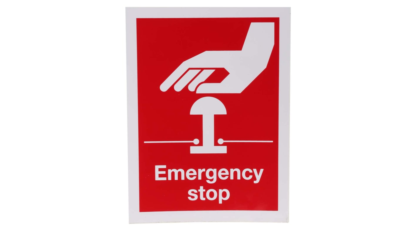 RS PRO Vinyl Red Safe Conditions Label, Emergency Stop, English