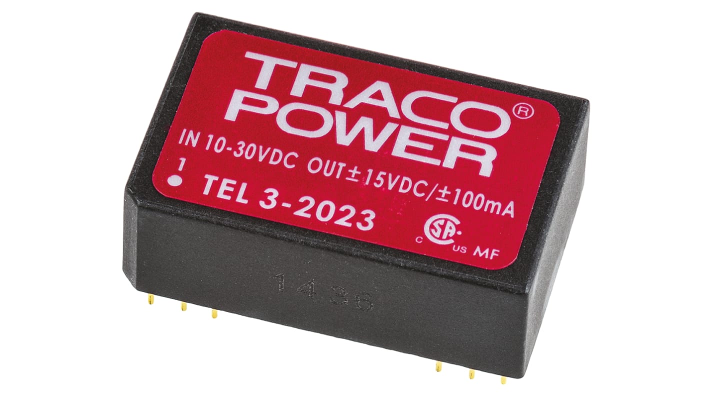 TRACOPOWER TEL 3 DC/DC-Wandler 3W 20 V dc IN, ±15V dc OUT / ±100mA Durchsteckmontage 1.5kV dc isoliert