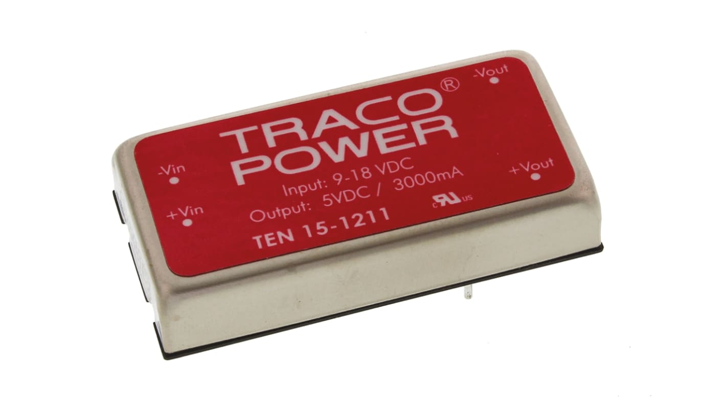 TRACOPOWER 隔离式DCDC转换器, 9 → 18 V 直流输入, 5V 直流输出, 15W, TEN 15系列