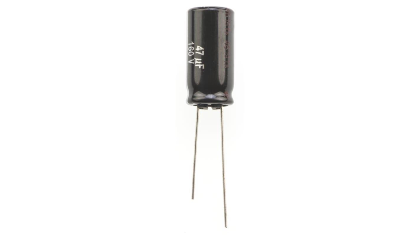 Panasonic ED RADIAL, THT Aluminium-Elektrolyt Kondensator 47μF ±20% / 160V dc, Ø 10mm x 20mm, bis 105°C